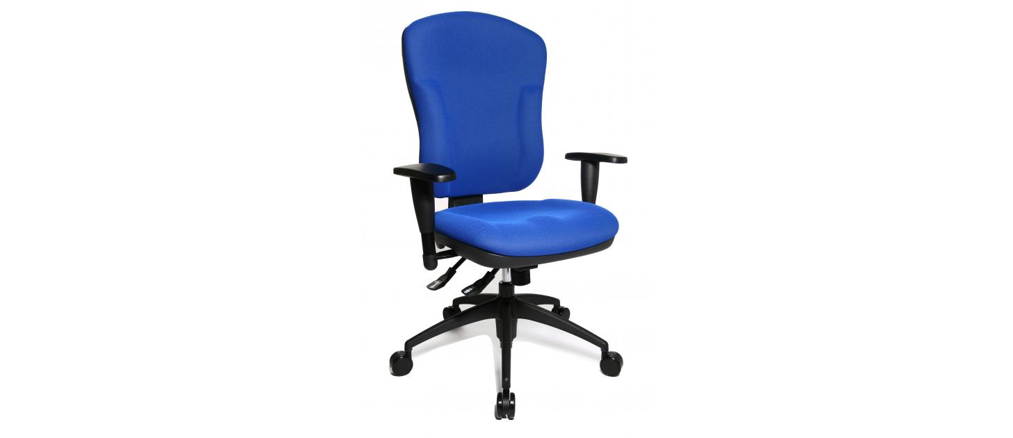 Blauwe bureaustoel met armleuningen